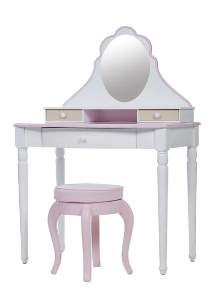 Elegant pink dressing table and stool isolated over white, with clipping path — Stock Photo, Image