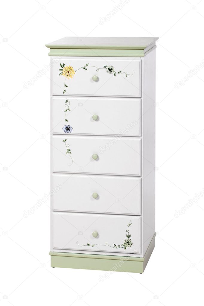 White wooden chest of drawers isolated, with clipping path