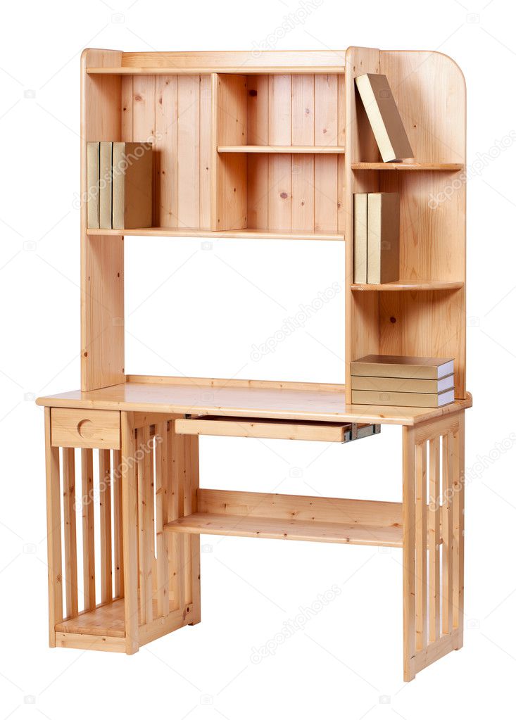 Wooden workstation over white, with clipping path