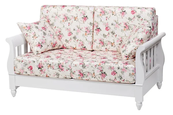 Novo sofá aconchegante sobre branco, com caminho de recorte — Fotografia de Stock