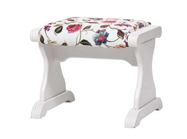 White footstool with floral print isolated. With clipping path. — Stock Photo, Image