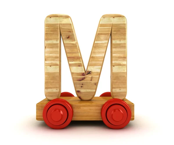 3D Wooden train alphabet isolated on white. — Stock Photo, Image