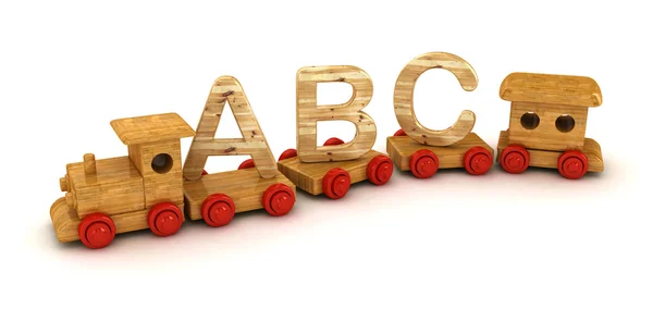 アルファベット学習おもちゃ電車に孤立した白い背景. — ストック写真
