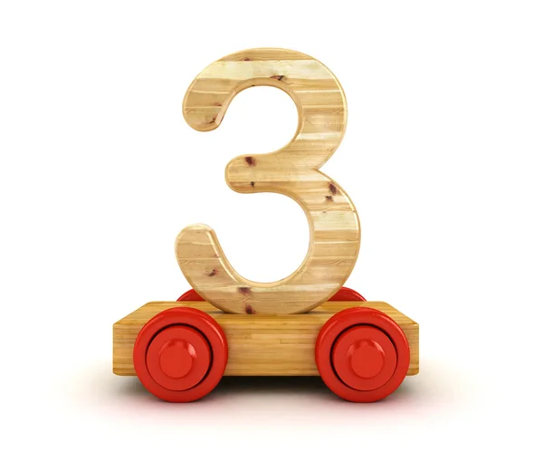 3D Wooden train number isolated on white. — Stock Photo, Image