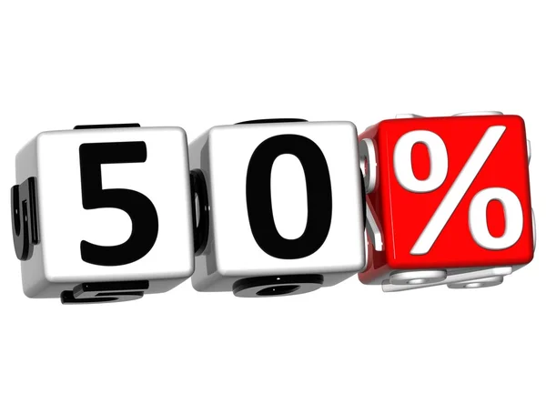 3D 50 Percent Button Click Here Block Text — Stock Photo, Image