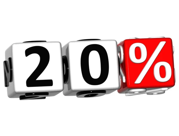 3D 20 Percent Button Click Here Block Text — Stock Photo, Image