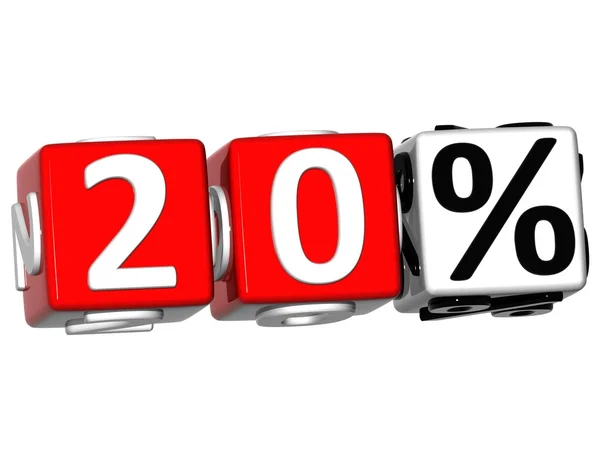 3D 20 Percent Button Click Here Block Text — Stock Photo, Image