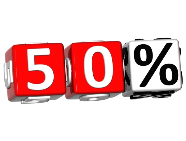 3D 50 Percent Button Click Here Block Text — Stock Photo, Image