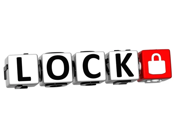 3D Lock Button Click Here Block Text — Stock Photo, Image
