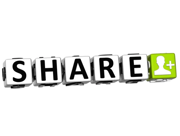 3D Share Button Click Here Block Text — Stock Photo, Image
