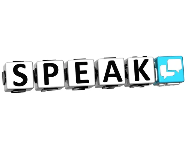 3D Speak Button Click Here Block Text — Stock Photo, Image