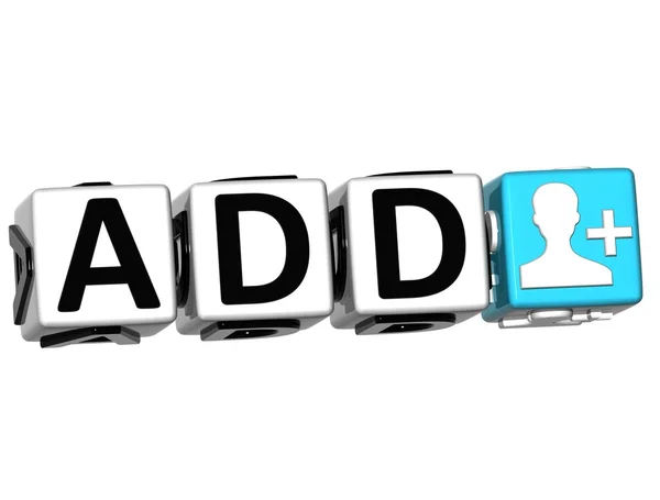 3D Add Button Click Here Block Text — Stock Photo, Image
