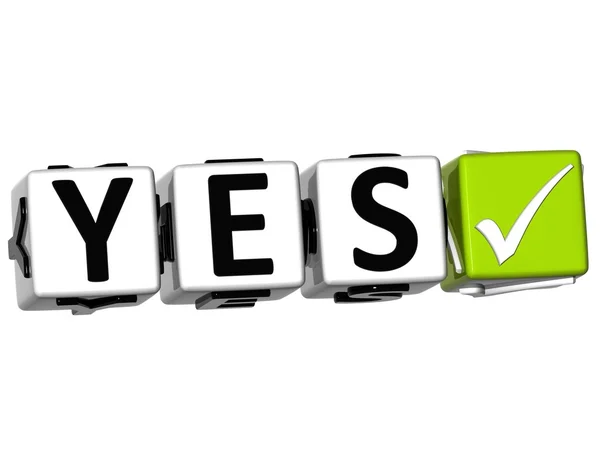 3D Yes Button Click Here Block Text — Stock Photo, Image