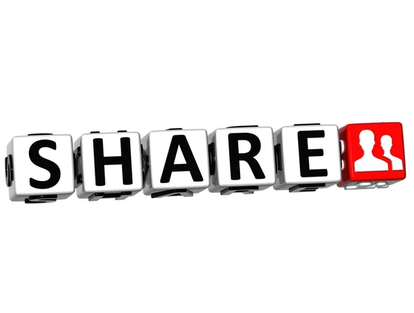 3D Share Button Click Here Block Text — Stock Photo, Image