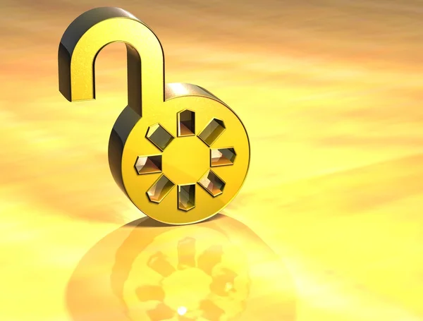 Золотой знак 3D Open Padlock — стоковое фото