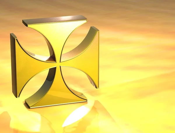 Sinal de ouro cruz maltês 3D — Fotografia de Stock