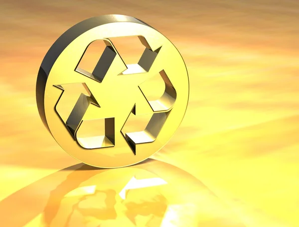 Золотой знак 3D Recycle — стоковое фото