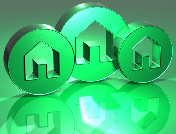 Casas 3D sinal verde — Fotografia de Stock