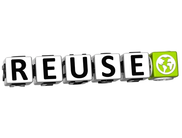 3D Reuse Button Click Here Block Text — Stock Photo, Image