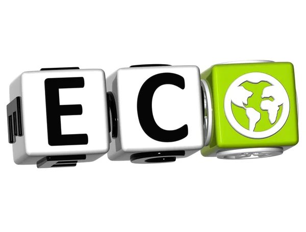 3D Eco Button Click Here Block Text — Stock Photo, Image