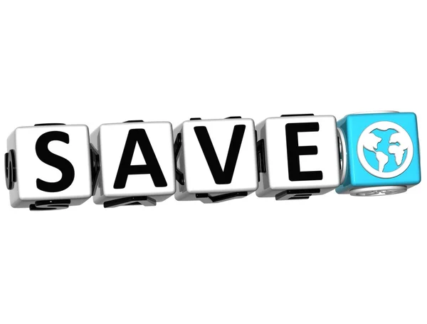 3D Save Button Click Here Block Text — Stock Photo, Image