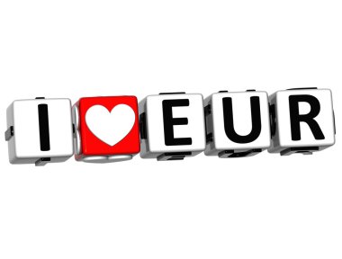 3D I Love EUR Button Click Here Block Text clipart