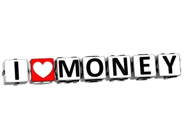 3D I Love Money Button Click Here Block — стоковое фото