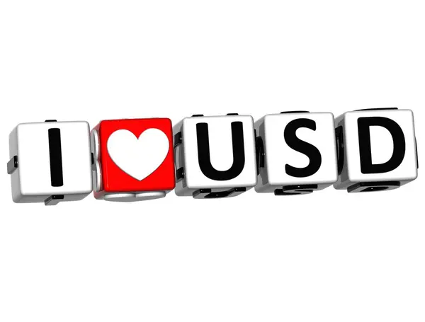 3D I Love USD Button Click Here Block Text — Stock Photo, Image