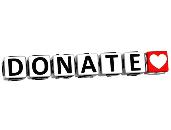 3D Donate Button Click Here Block Text — Stock Photo, Image
