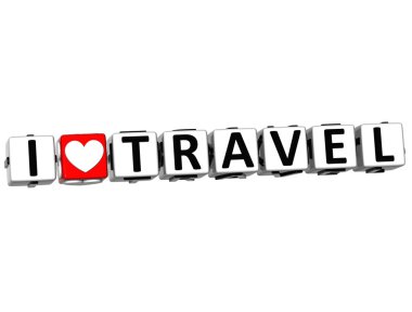 3D I Love Travel Button Click Here Block Text clipart