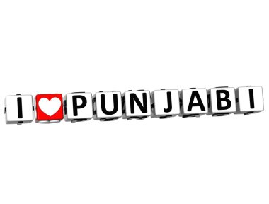 3D I Love Punjabi Button Click Here Block Text clipart