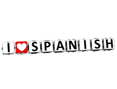 3D I Love Spanish Button Click Here Block Text clipart