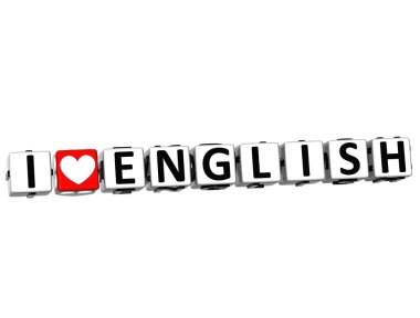 3D I Love English Button Click Here Block Text clipart