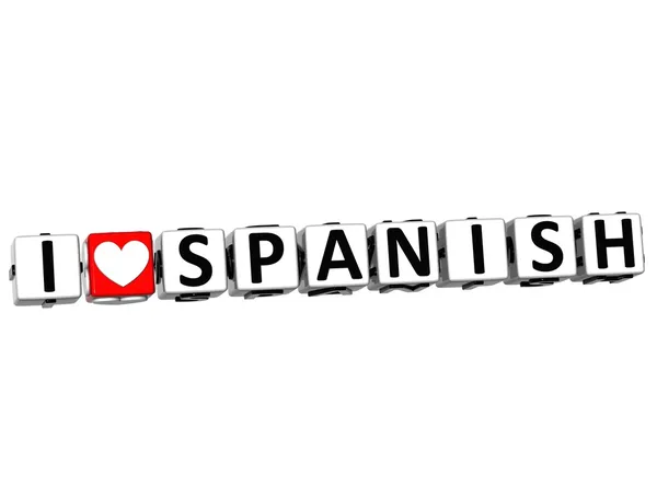 3D I Love Spanish Button Click Here Block Text — Stock Photo, Image
