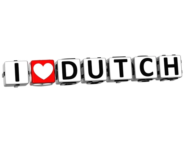 3D I Love Dutch Button Click Here Block Text — Stock Photo, Image