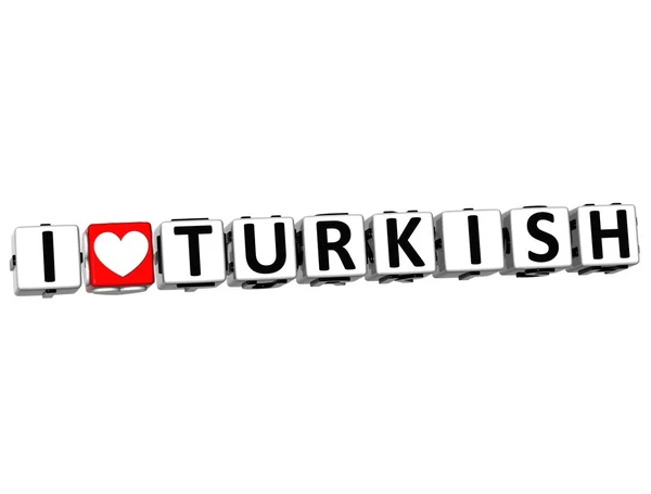 3D jag älskar turkiska knappen Klicka här block text — Stockfoto