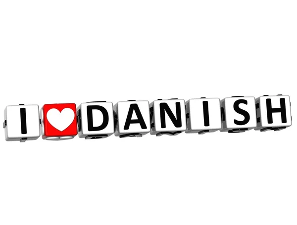 3D I Love Danish Button Click Here Block Text — Stock Photo, Image
