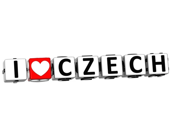 3D I Love Czech Button Click Here Block Text — Stock Photo, Image