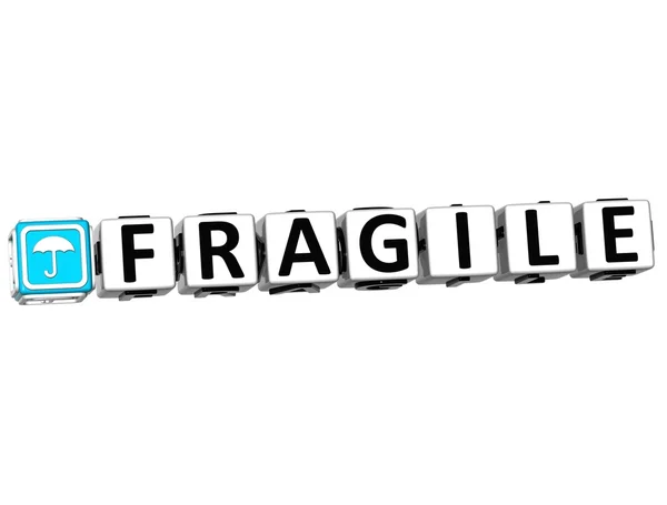 3D Fragile Button Click Here Block Text — Stock Photo, Image