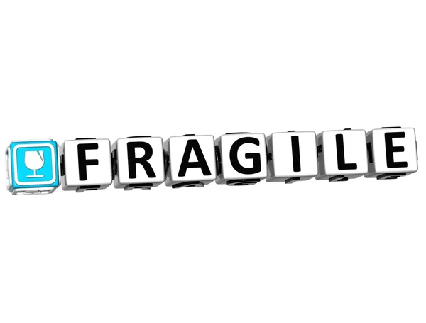3D Fragile Button Click Here Block Text — Stock Photo, Image