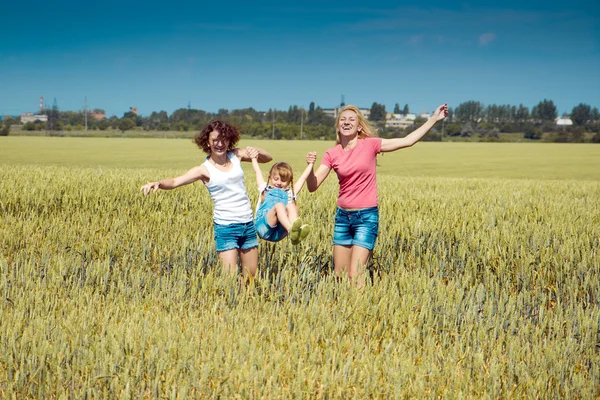 Familien haben Spaß auf dem Feld — Stockfoto