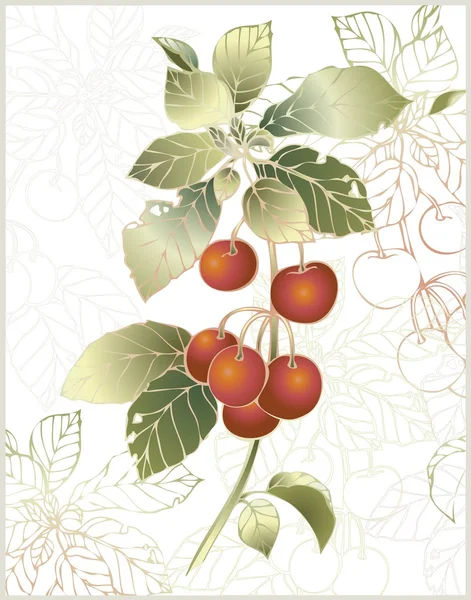 Cereja de ilustração. Belo cartão decorativo com cereja . — Vetor de Stock