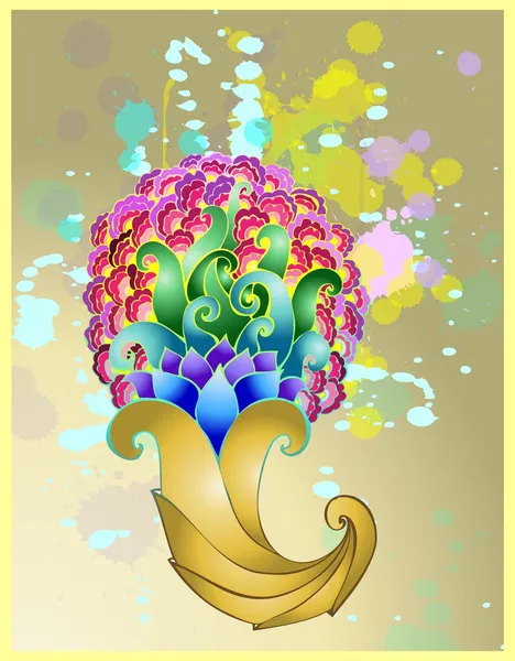 Золотой рог изобилия с цветочными узорами . — стоковый вектор