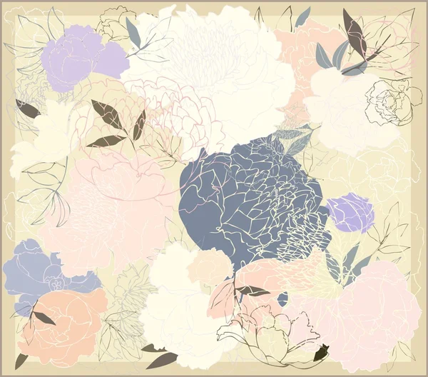 Tarjeta de felicitación con peonía. Ilustración peonía. Hermoso marco decorativo con flor . — Archivo Imágenes Vectoriales