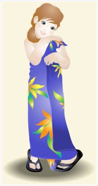 Portrait of nice girl with towel. Illustration the little girl with a towel and slates. clipart