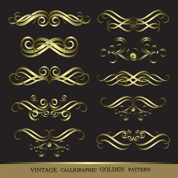 Uppsättning av kalligrafiska gyllene mönster — Stock vektor