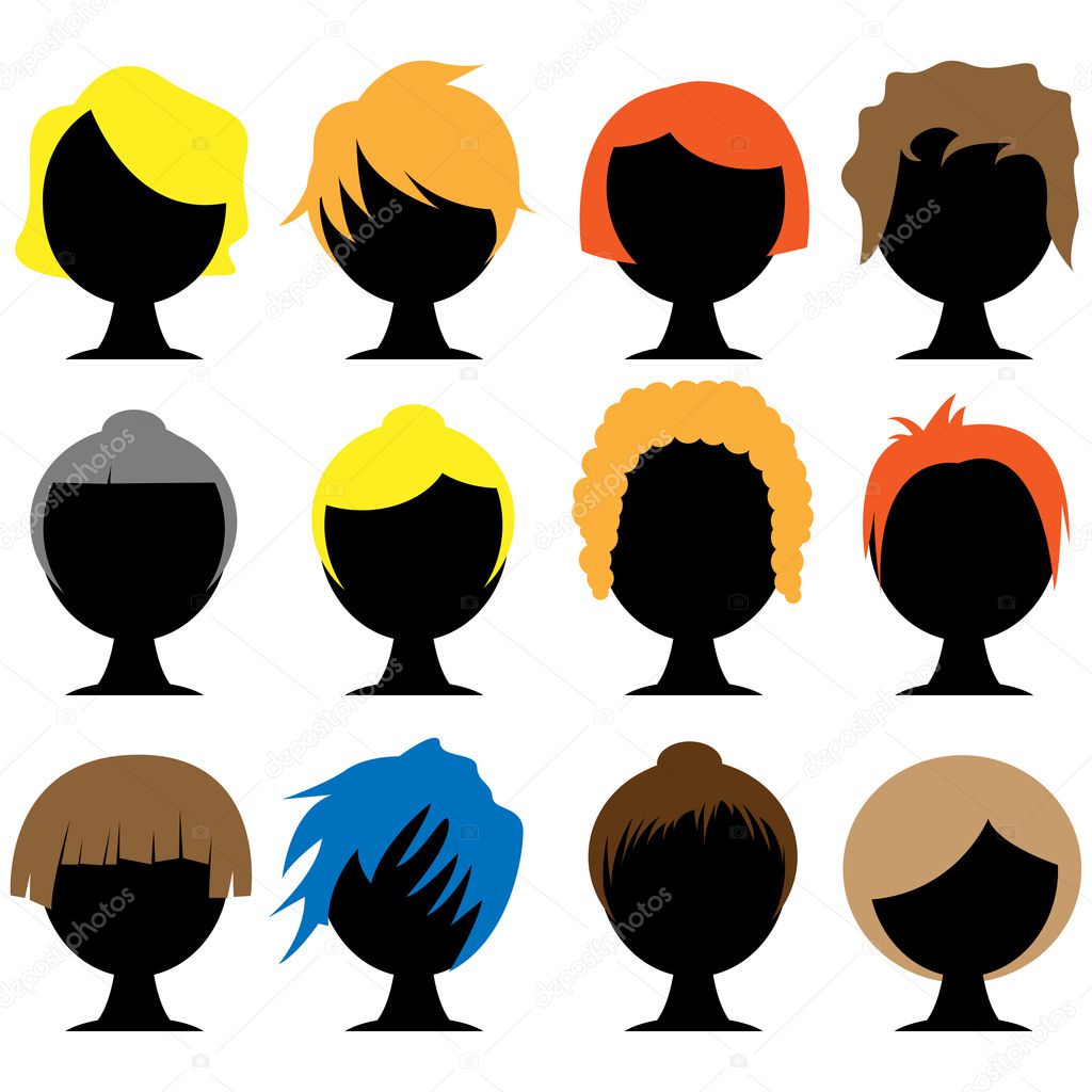 Black silhouettes set of womens heads with various trendy hairstyles. Flat  vector modern long and short haircuts and hair styling designer kit. Stock  Vector | Adobe Stock