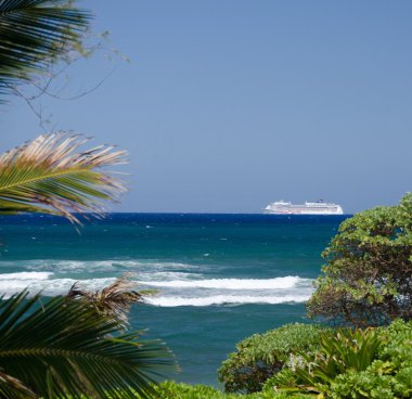 lydgate beach park, kauai yakın sularda büyük cruise liner