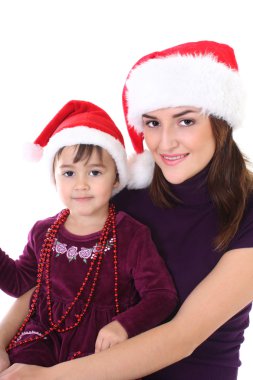 mutlu anne ve kızı santa hat