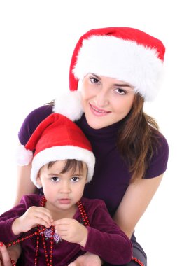 mutlu anne ve kızı santa hat